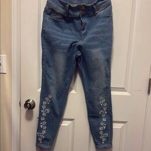 Women's Blue Floral Embroidered Jeans